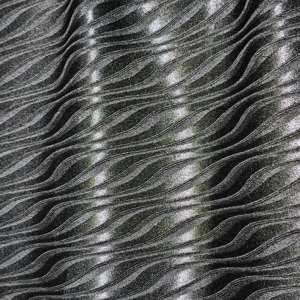 Simple black vertical strip wavy pattern glossy fabric