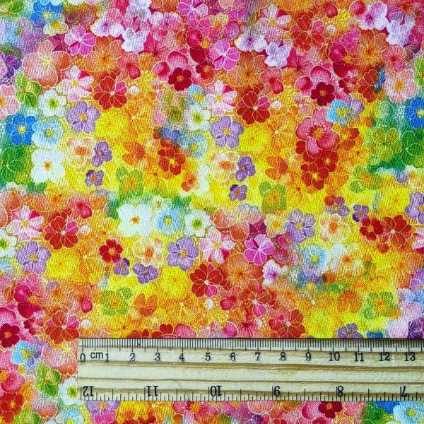 Vibrant Rainbow Mosaic Floral Cotton DIY Fabric