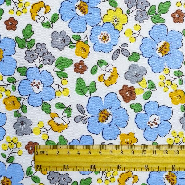 White Based Vibrant Blue Floral Patterns With Tiny White Blooms DIY Cotton Fabric