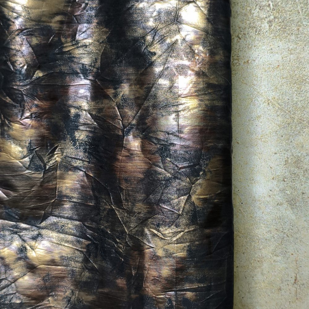 Dark brown and dark gold pleated texture, soft and glossy, designer fabric