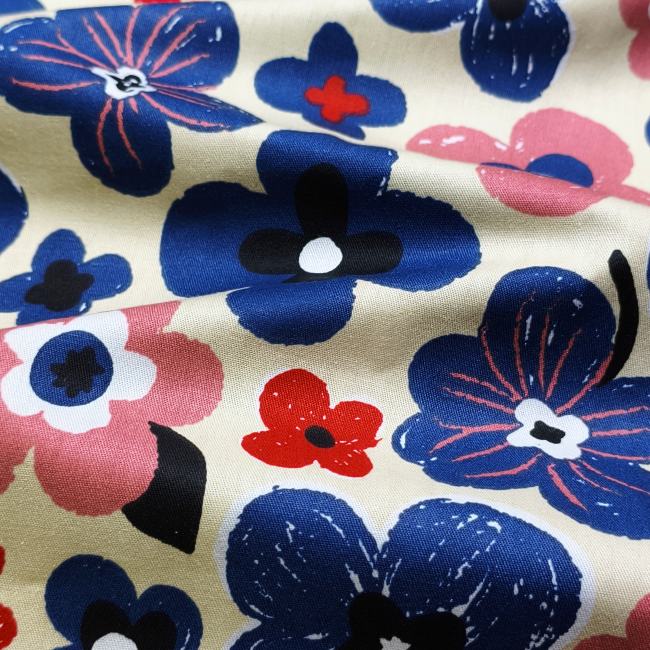 White-Based Irregular Blue Petal Print DIY Cotton Fabric