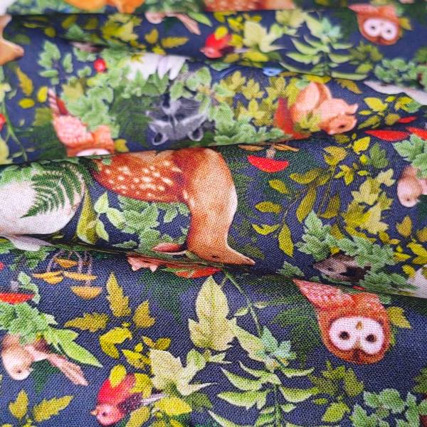 Dark-Toned Wildlife Forest Print DIY Cotton Fabric