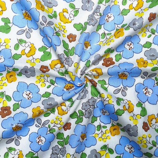 White Based Vibrant Blue Floral Patterns With Tiny White Blooms DIY Cotton Fabric