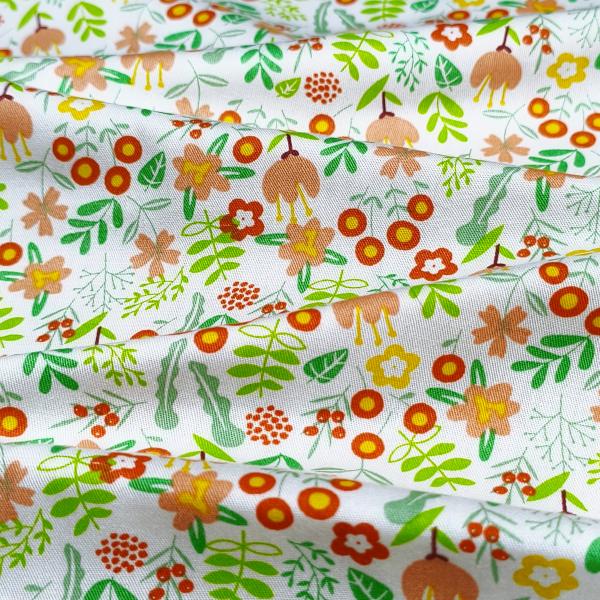 Delicate Peach Tulip Print With Tiny Orange Berries & Green Foliage Accents DIY Cotton Fabric