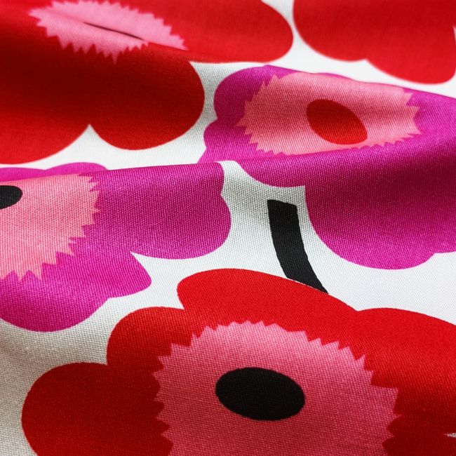 White-Based Irregular Hot Pink Petal Print DIY Cotton Fabric