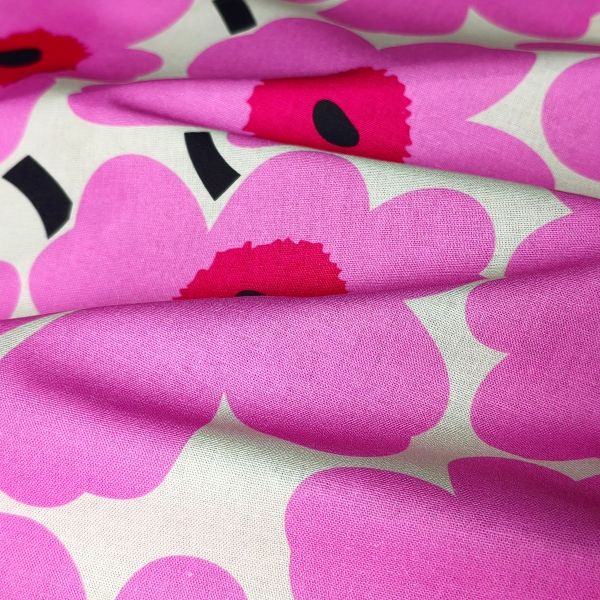 White-Based Irregular Light Magenta Pink Petal Print DIY Cotton Fabric