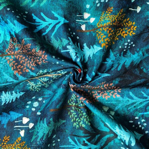 Teal-Toned Winter Pine Trees Forest DIY Cotton Fabric