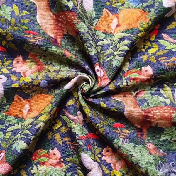 Dark-Toned Wildlife Forest Print DIY Cotton Fabric