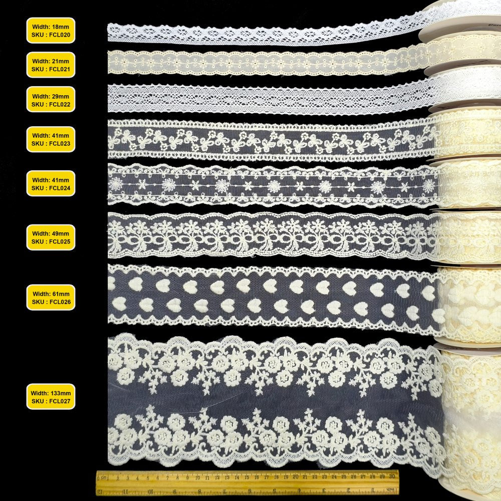 29mm White seed grid fabric cotton lace