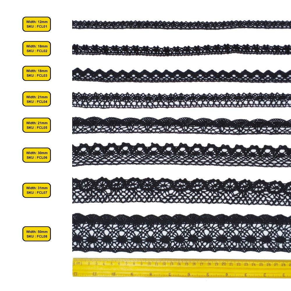 18mm DIY black cotton fabric clothing lace